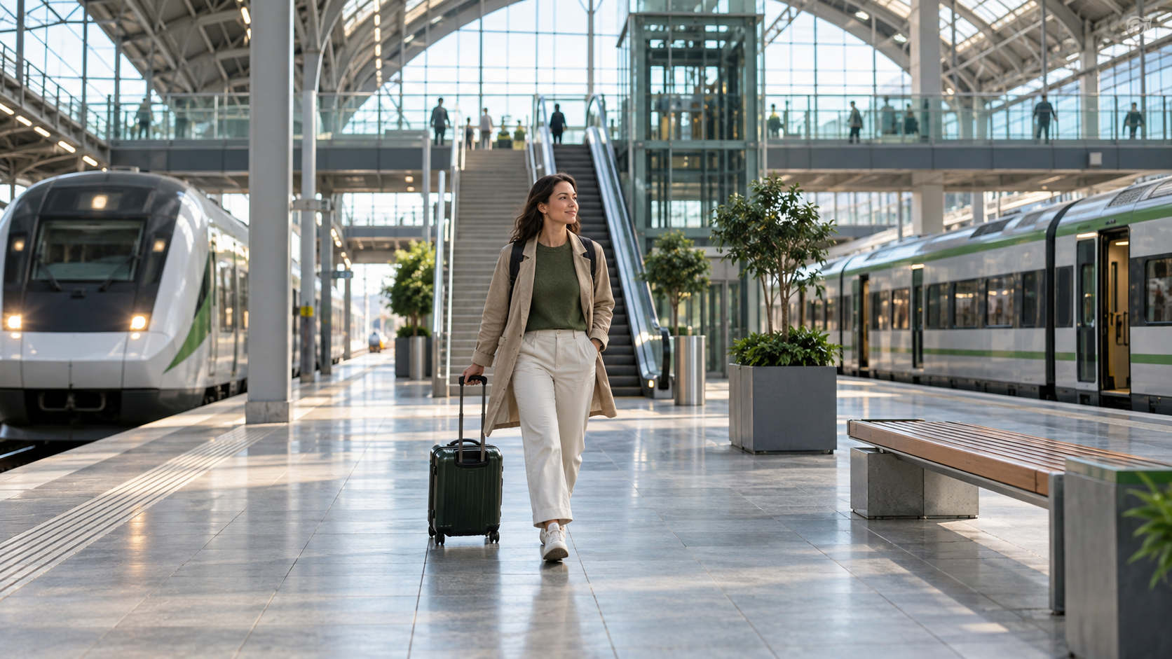 Traveler allowing time to change between trains at a modern railway station